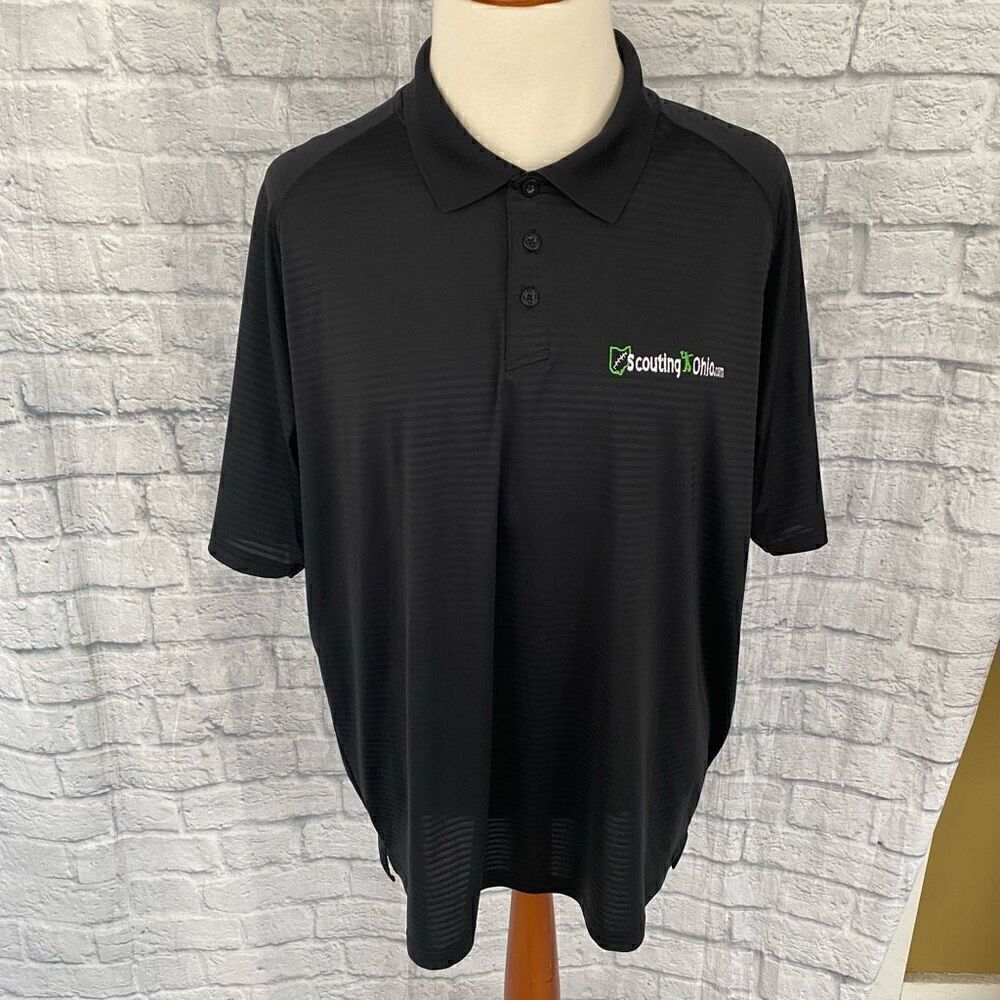 Under Armour green label men 2XL loose fit heat gear 3 button stripe polo black